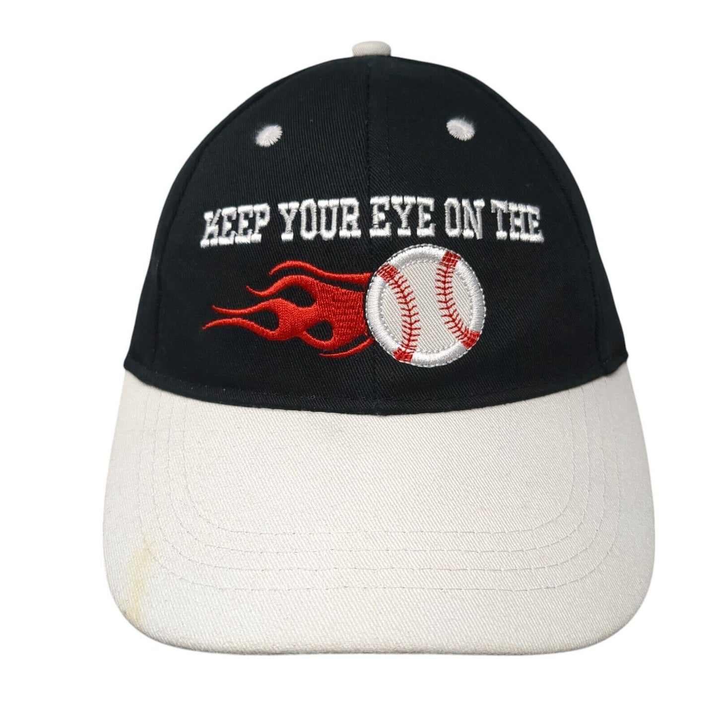 Keep Your Eye On The Ball Strapback Hat Black OS Adjustable Embroidered Cotton