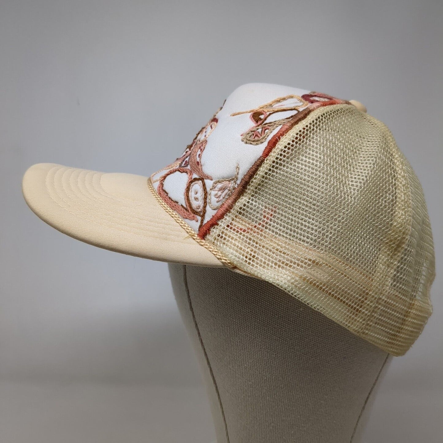 Unbranded Snapback Trucker Hat Tan OSFA Adjustable Stitch Paisley Mesh Back