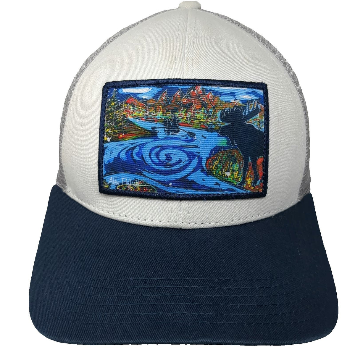 Abby Paffrath Trucker Hat White Blue One Size Grand Teton National Park Moose