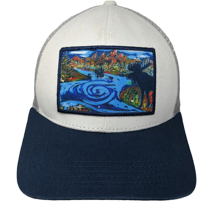 Abby Paffrath Trucker Hat White Blue One Size Grand Teton National Park Moose