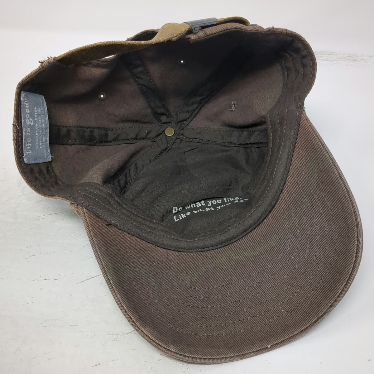 Life is Good Baseball Cap Brown One Size Motorcycle Ride On Camo Slideback Hat