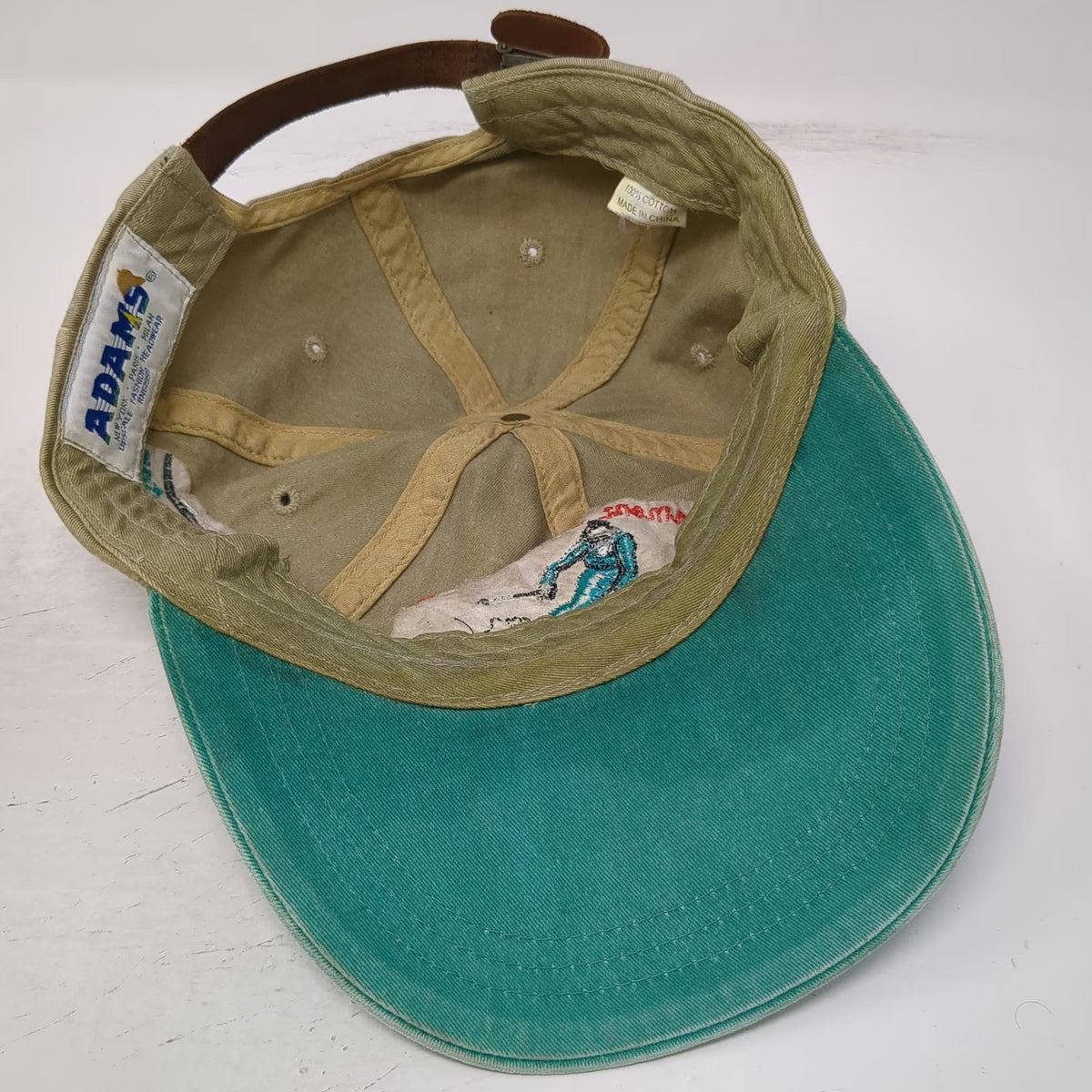 Adams Baseball Cap Beige Green One Size Vermont State Alpine Killington Leather