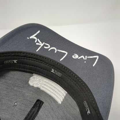 Live Lucky Flag Snapback Hat Gray OSFA CompuNet Black Clover Flexfit 110