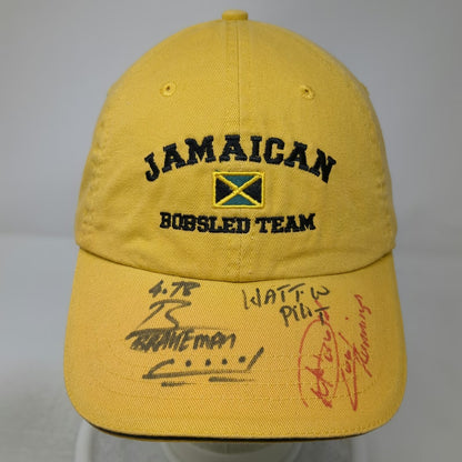 KC Caps Jamaican Bobsled Team Autographed Yellow Baseball Cap OSFM Signed Hat
