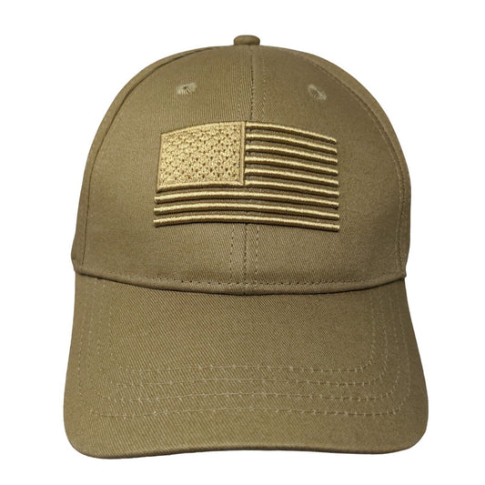 American Flag Slideback Hat Tan One Size Embroidered Adjustable 6 Panel