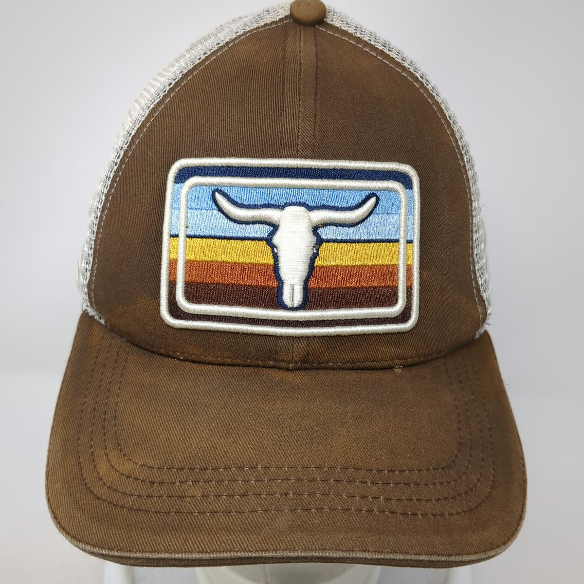 Cody James Trucker Hat Brown One Size Bull Skull Patch Mesh Snapback Retro Logo
