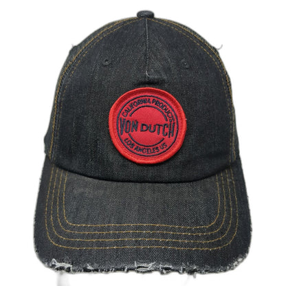 Von Dutch Trucker Hat Black One Size Distressed Denim Patch Snapback Mesh