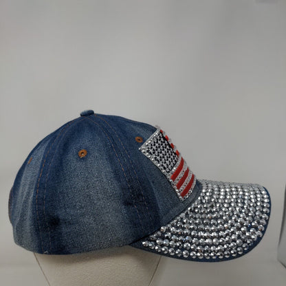 American Flag Studded Bling Slideback Hat Blue OSFA Denim Nollia