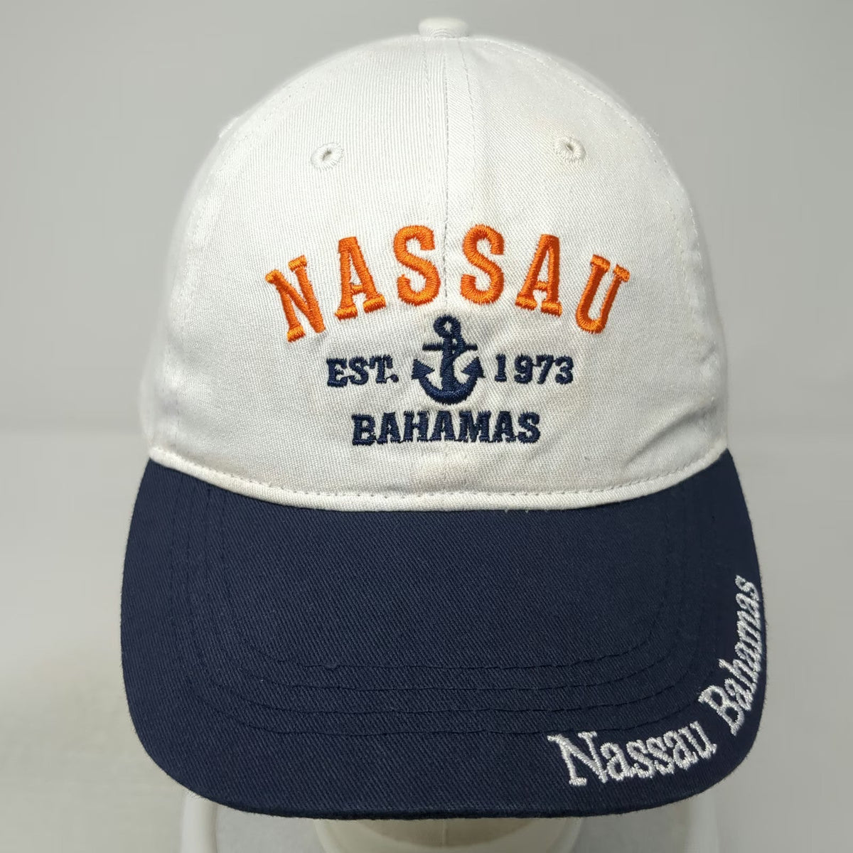 Nassau Bahamas Anchor Baseball Cap White Blue Orange One Size Hat Strapback