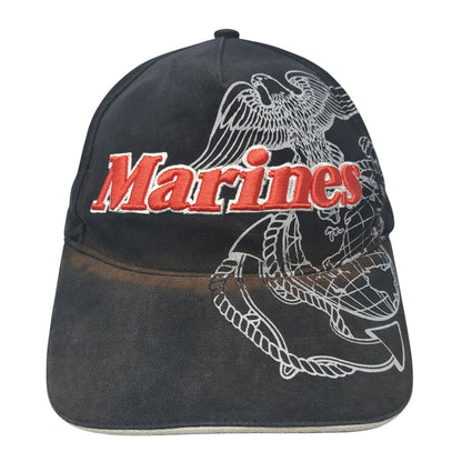 Marines Strapback Hat Black One Size Adjustable Embroidered Rothco