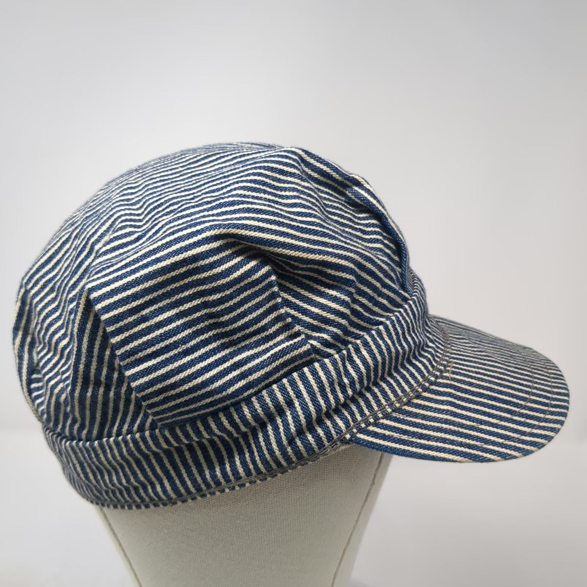 Blue Army Cap One Size Hickory Stripe Denim Engineer Railway Conductor Hat