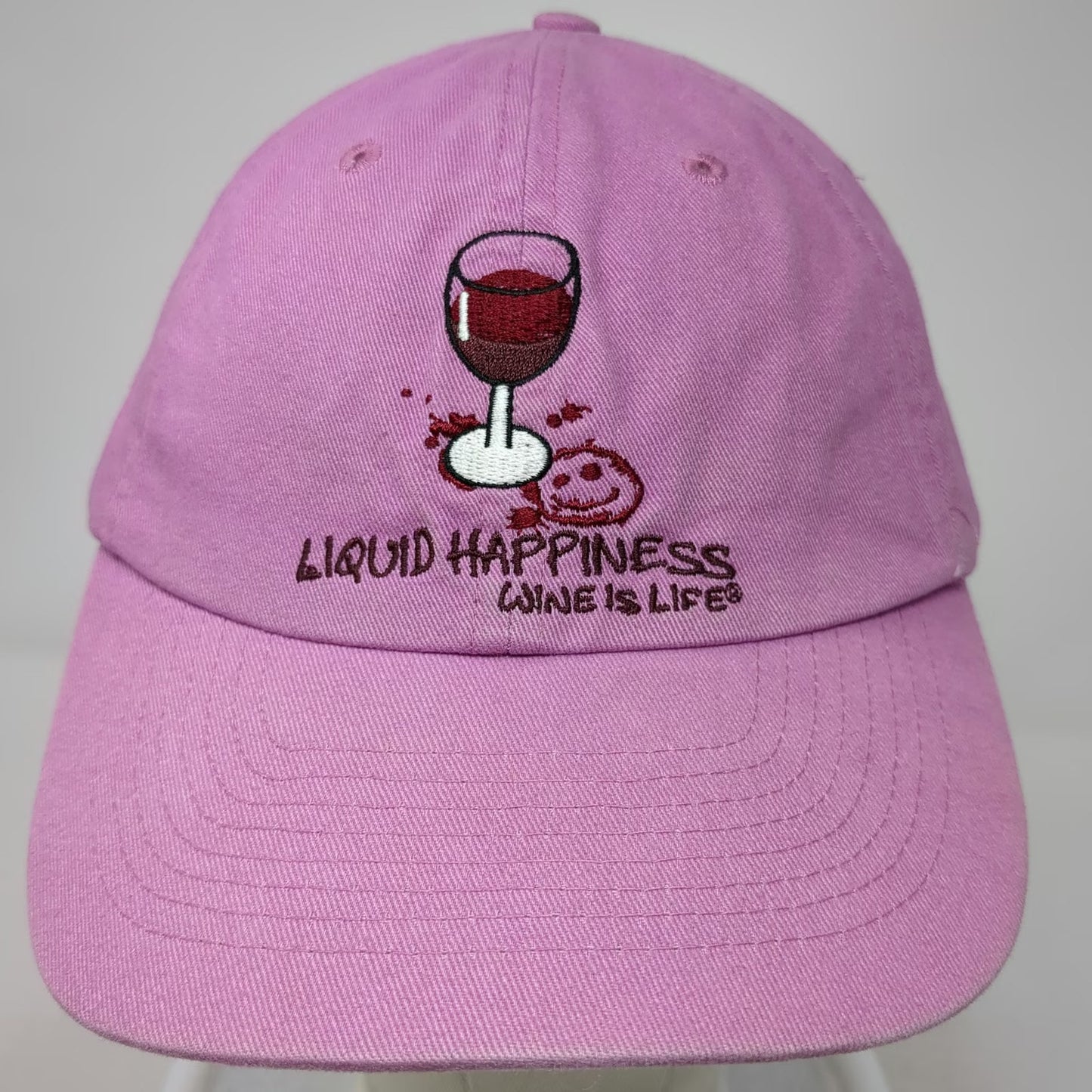 The Mountain Baseball Cap Pink One Size Liquid Happiness Wine Is Life Logo Hat