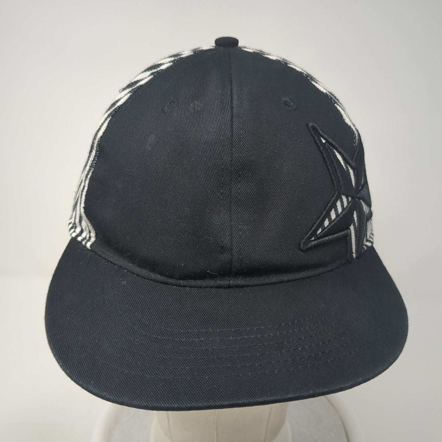 Star Snapback Hat Black One Size Adjustable Embroidered Striped Cotton