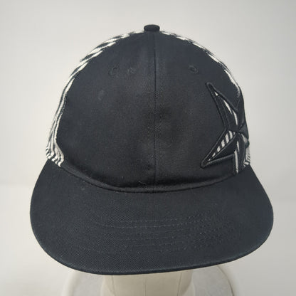 Star Snapback Hat Black One Size Adjustable Embroidered Striped Cotton