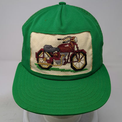 Seebo's Creations Trucker Hat Green Motorcycle Needlepoint Patch USA Vintage