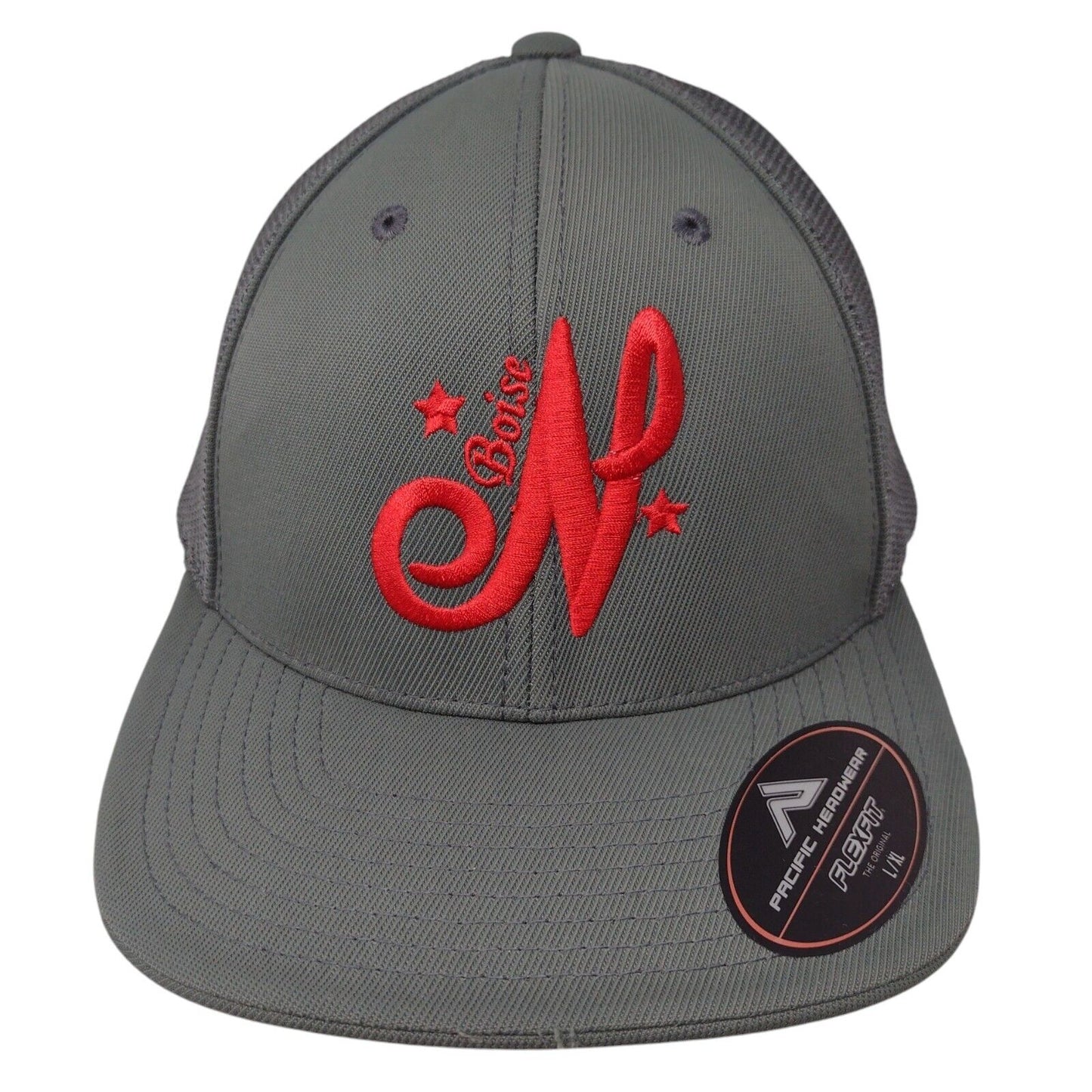 N Boise Fitted Mesh Back Trucker Hat Gray 7 3/8-8 Pacific Headwear