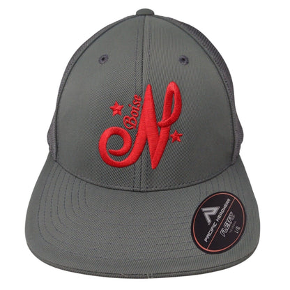 N Boise Fitted Mesh Back Trucker Hat Gray 7 3/8-8 Pacific Headwear