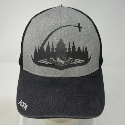 AOPA Trucker Hat Black Gray One Size Mesh Back Aviation Plane Pine Forest Logo