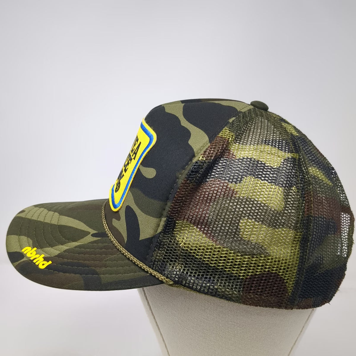 nbrhd Trucker Hat Green One Size Have a Nice Day Camo Mesh Back Flower Patch