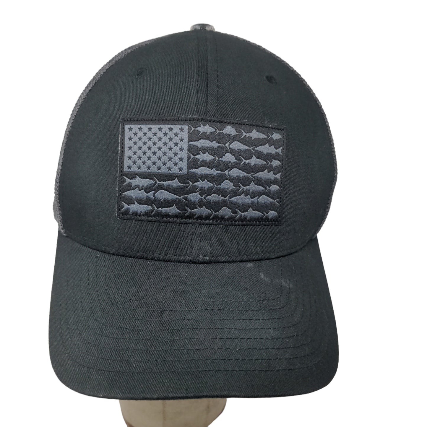 Columbia PFG Men's Fitted Mesh Back Hat Black Size L/XL Embroidered Fish Flag