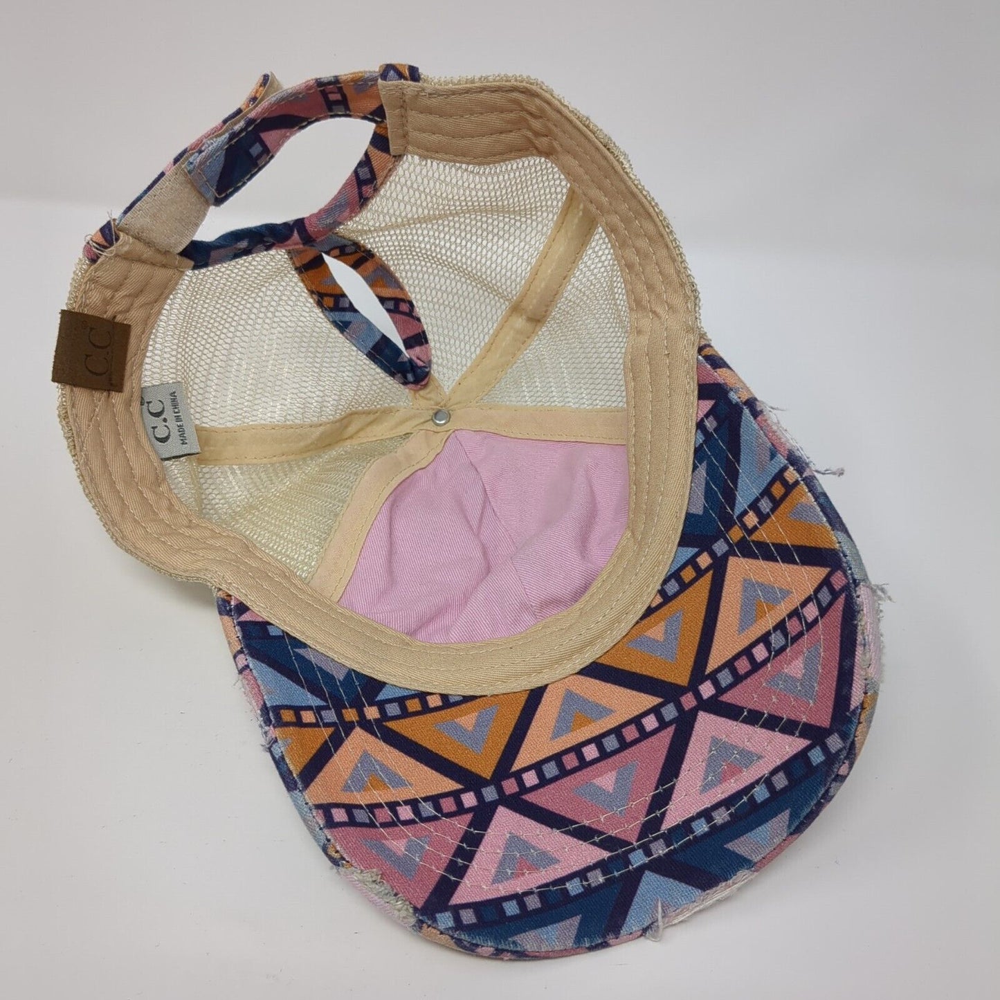 C.C. Ponyback Strapback Trucker Hat Multi OS Adjustable Distressed Mesh Back