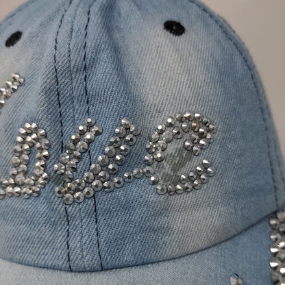 Love Bling Slideback Hat Blue One Size Adjustable Vented Holes Denim Cotton