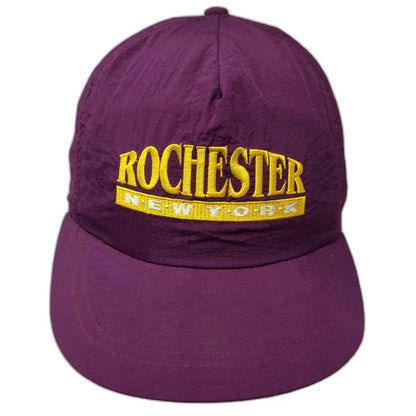 Rochester New York 5 Panel Purple Yellow White Hat Nylon Snapback Vintage