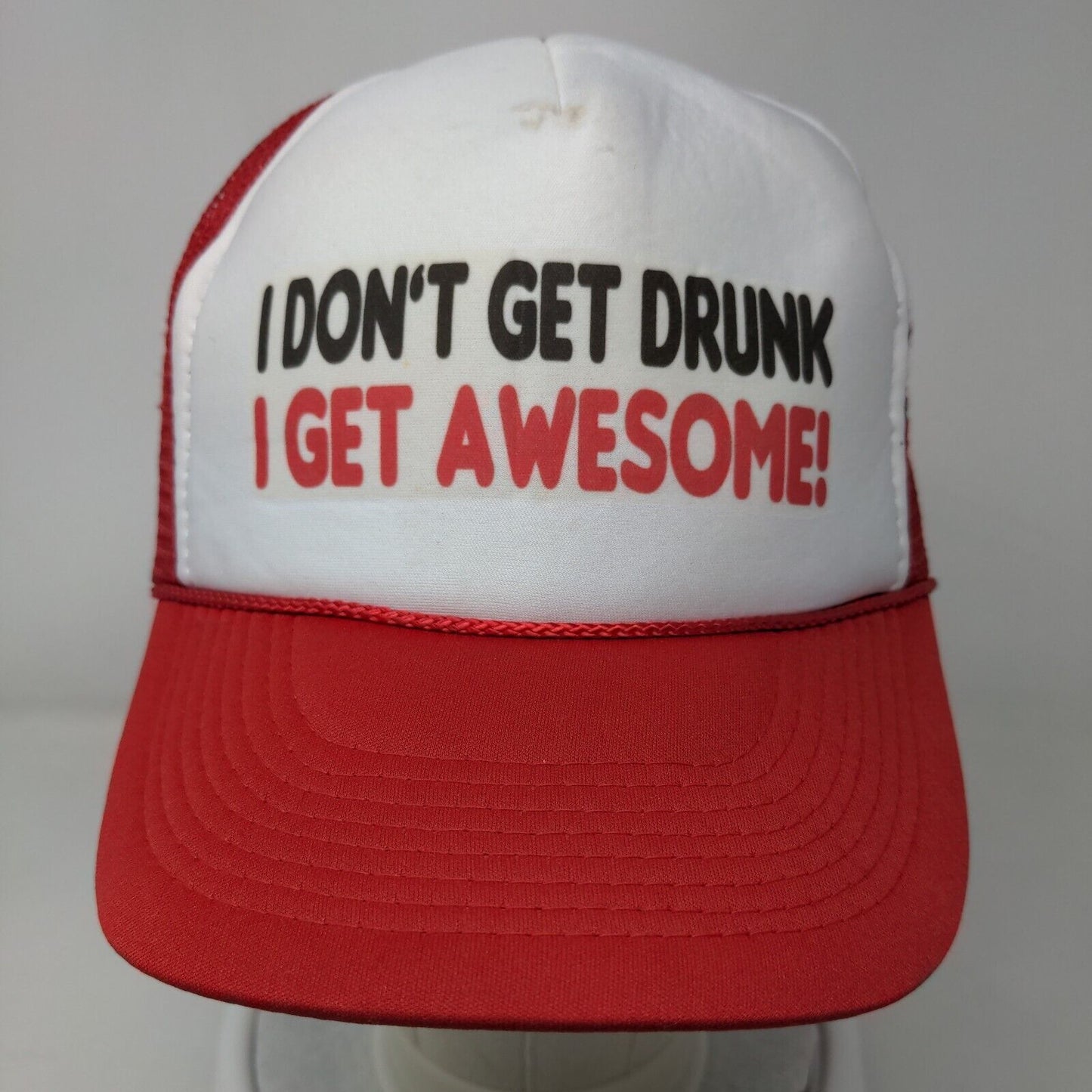 I Don't Get Drunk I Get Awesome Snapback Rope Trucker Hat Red One Size Mesh Back