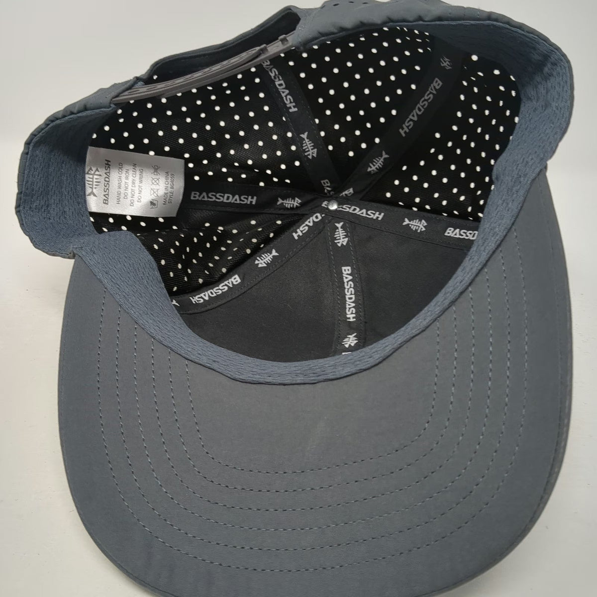 Bassdash Trucker Hat Gray OSFM Snapback Fishbone Logo Perforated Mesh Breathable