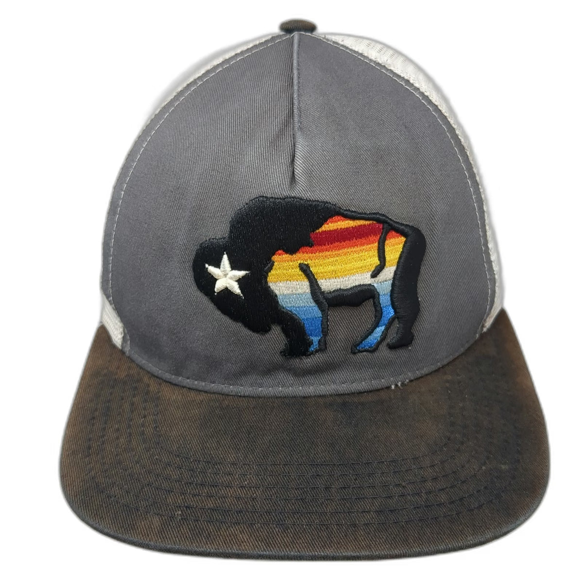 Hooey American Made Cap Co Buffalo Star Gray Brown One Size Trucker Hat Snapback
