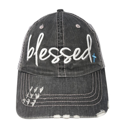 Blessed Strapback Baseball Cap Gray One Size Adjustable Mesh Back Distressed