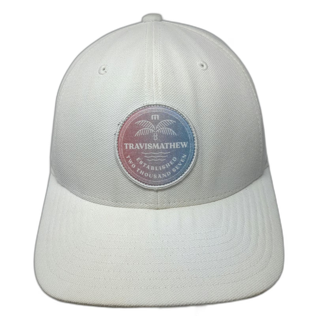 TravisMathew Baseball Cap White One Size Palm Tree Patch Golf Flexfit Sport Hat