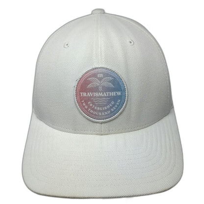 TravisMathew Baseball Cap White One Size Palm Tree Patch Golf Flexfit Sport Hat
