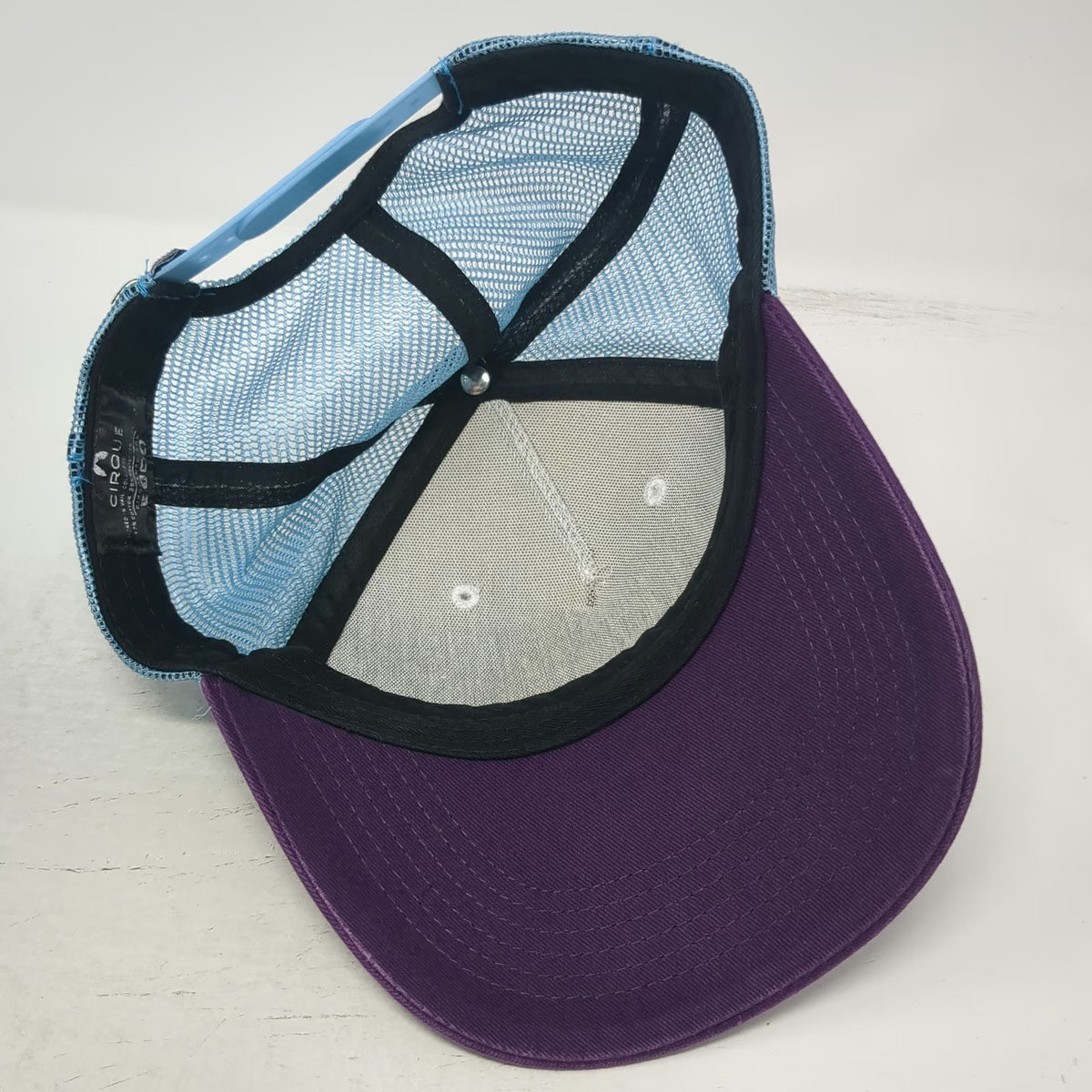 Cirque Trucker Hat Purple White Blue One Size Jackson Hole WY Mountains Graphic