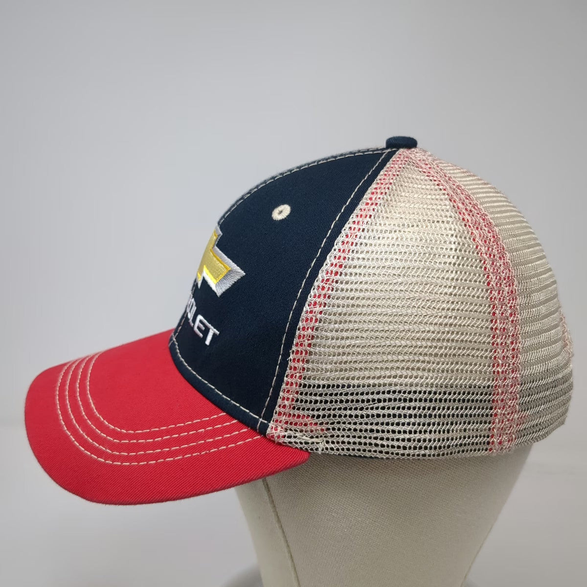 H3 Headwear Trucker Hat Blue Red Chevrolet Logo Mesh One Size Snapback