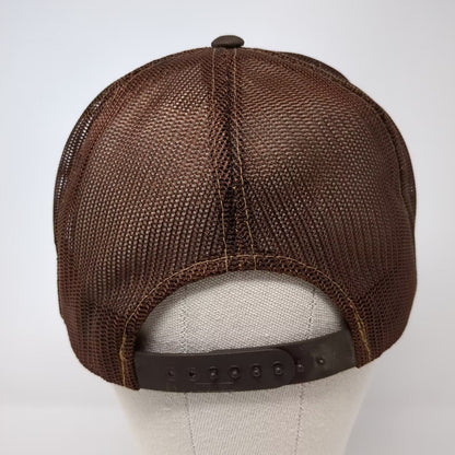 Young An 4 Square Builders Logo Mesh Back Trucker Hat Brown White OSFM Snapback
