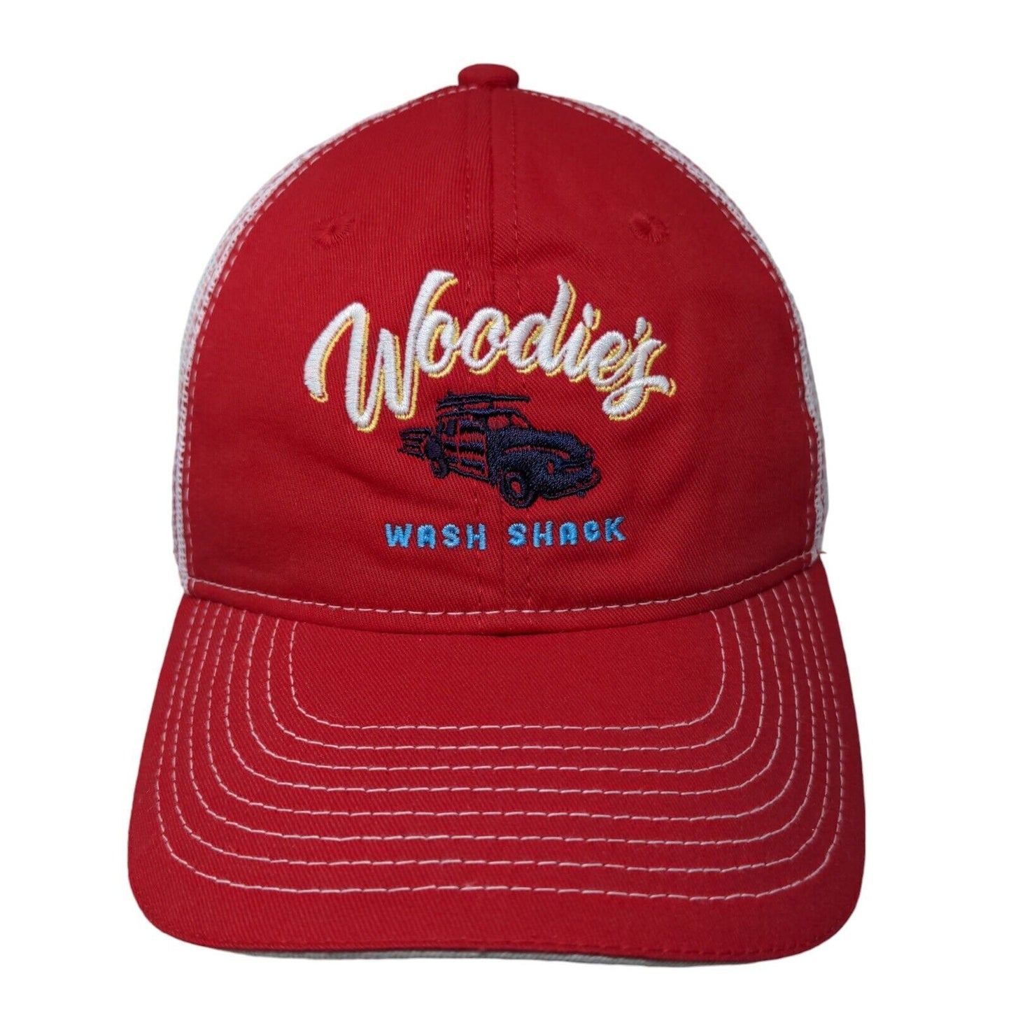 Woodie's Wash Shack Snapback Mesh Back Trucker Hat Red Adult Colorblock
