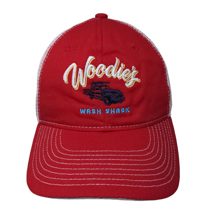 Woodie's Wash Shack Snapback Mesh Back Trucker Hat Red Adult Colorblock