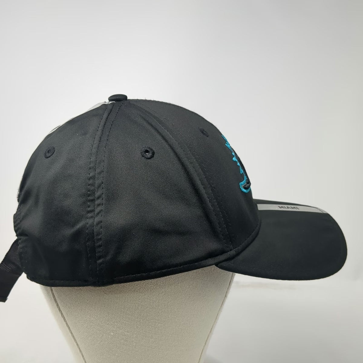 Miami Dolphins NFL New Era Black One Size Reflective Stripe 9FORTY Hat Stretch