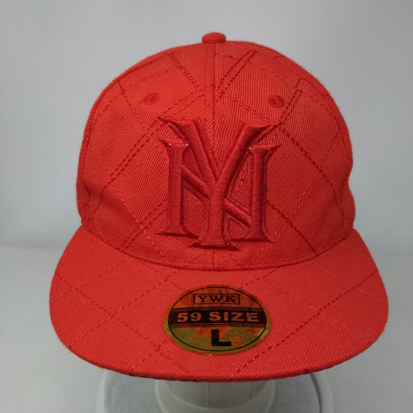New York YWK 59 Size Fitted Hat Red Large Embroidered Vented Holes