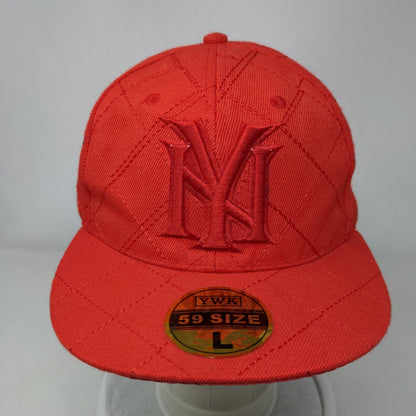 New York YWK 59 Size Fitted Hat Red Large Embroidered Vented Holes