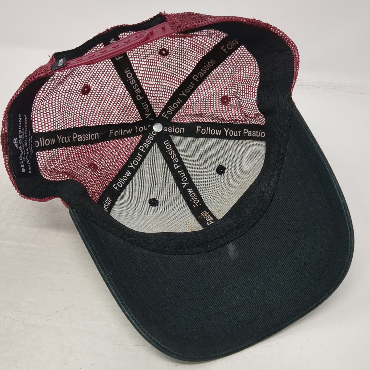 Belong Designs Trucker Hat Black Purple One Size Leather Patch Mesh Snapback