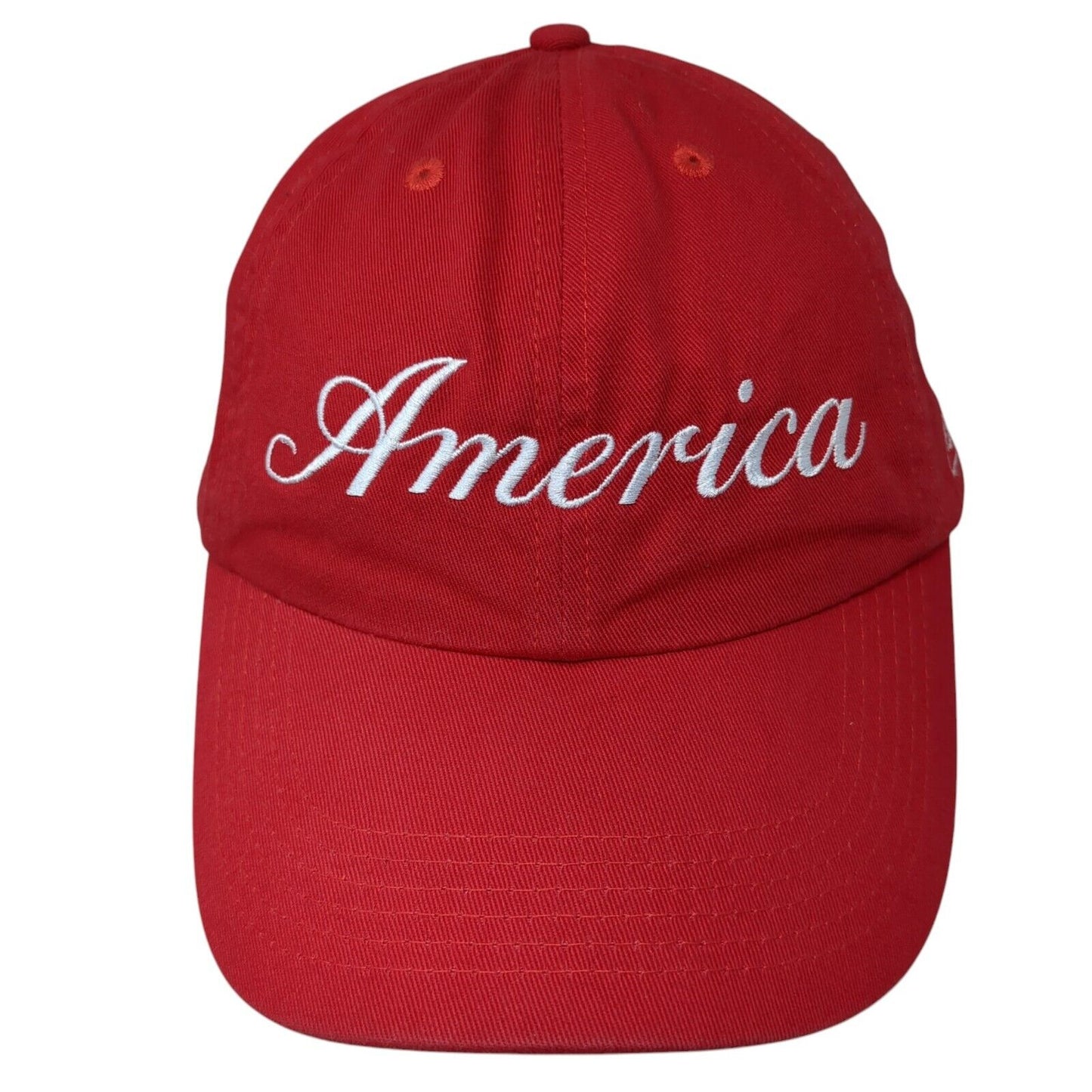 America Slideback Hat Red One Size Adjustable Embroidered Vented Holes 6 Panel