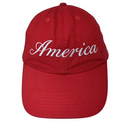 America Slideback Hat Red One Size Adjustable Embroidered Vented Holes 6 Panel