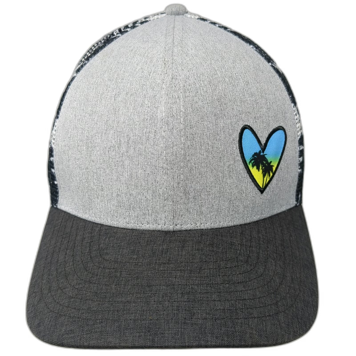 Grace Folly Trucker Hat Gray Black Pink One Size Tropical Palm Tree Heart Mesh