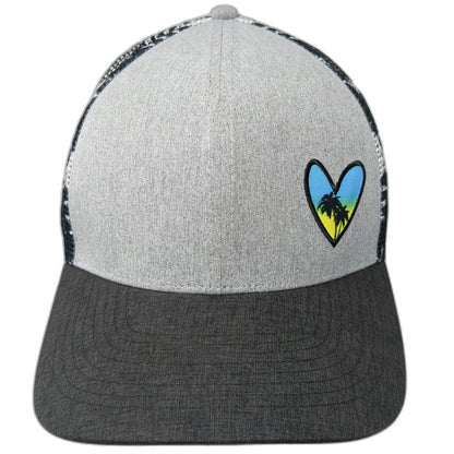 Grace Folly Trucker Hat Gray Black Pink One Size Tropical Palm Tree Heart Mesh