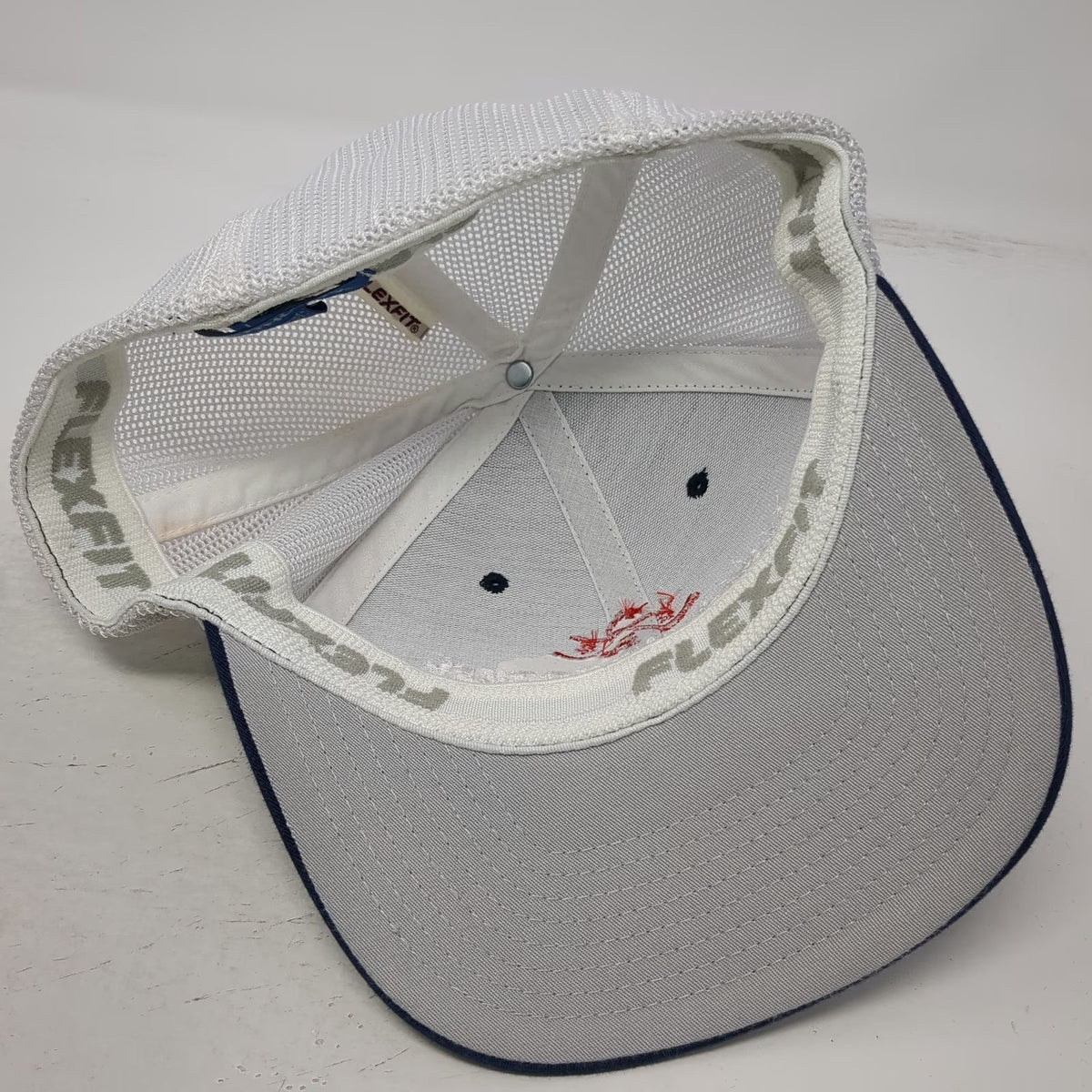 Port Authority Baseball Cap Blue White Red XL Mesh Back Flexfit Pond Hockey Hat