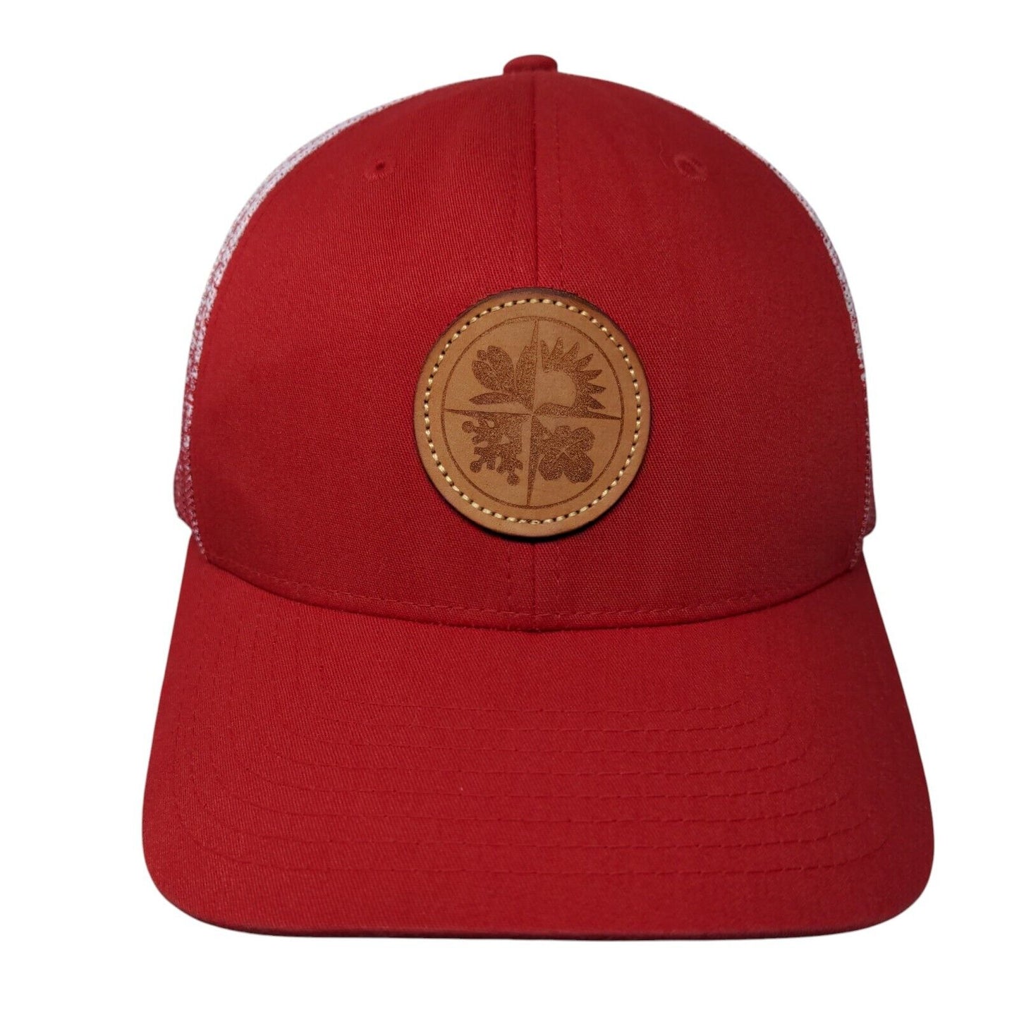 Richardson Snapback Mesh Back Trucker Hat Red One Size Leather Patch