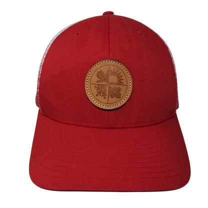 Richardson Snapback Mesh Back Trucker Hat Red One Size Leather Patch