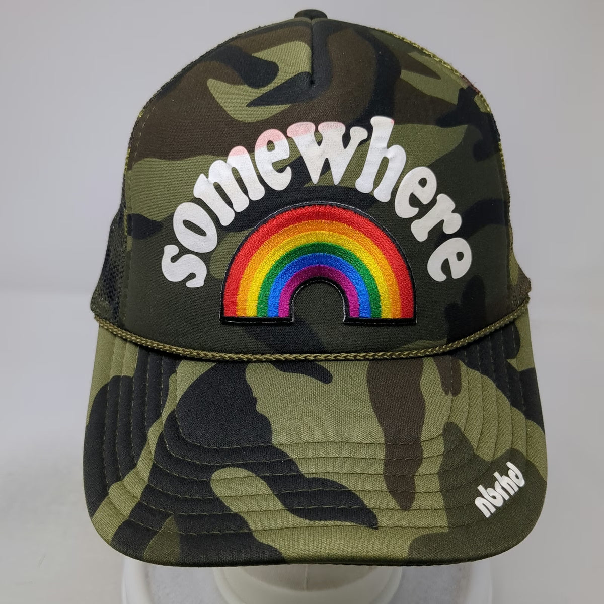 nbrhd Somewhere Rainbow Camo Trucker Hat Green One Size Snapback Mesh Foam Patch